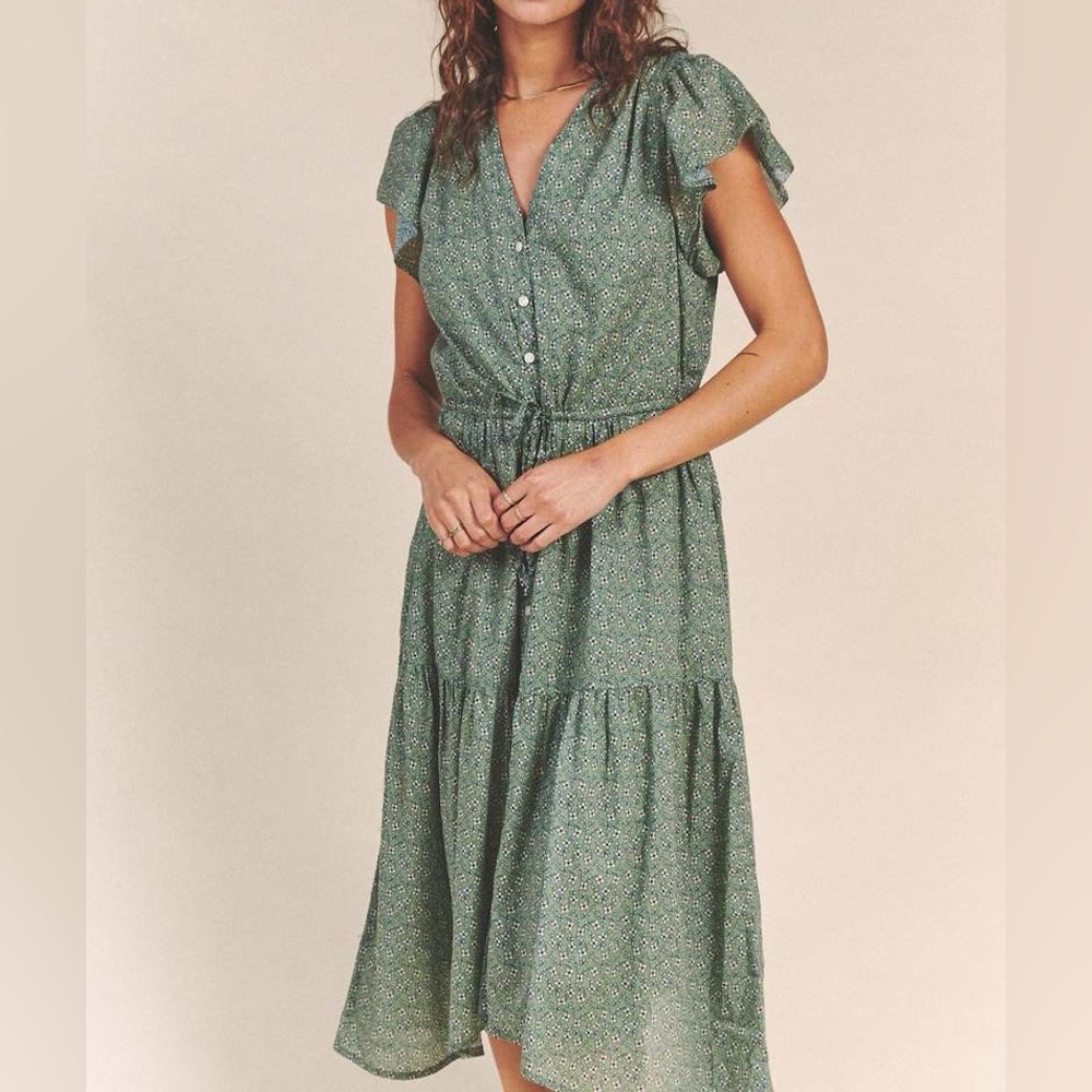 Trovata Green Floral Tiered Midi Dress